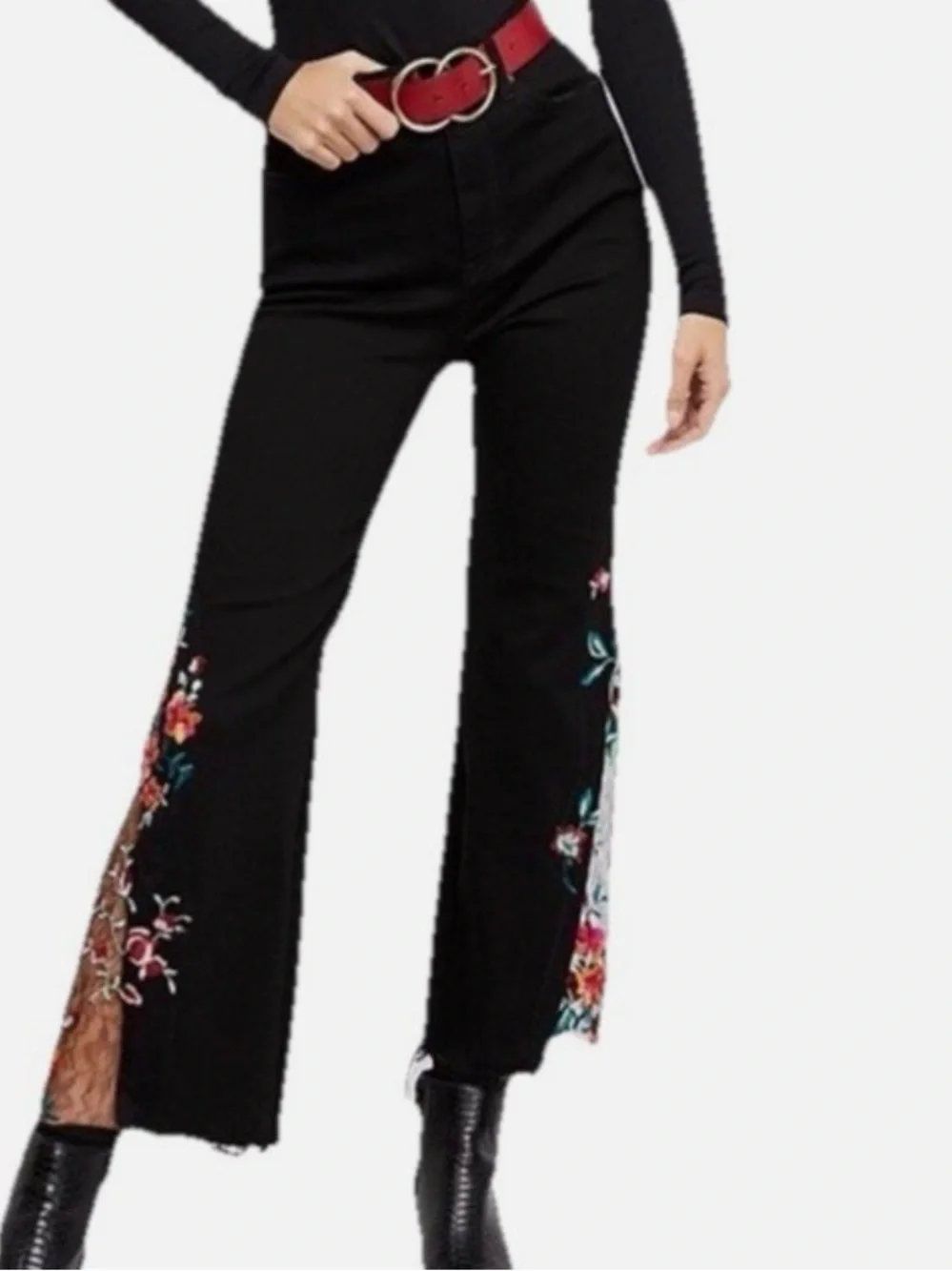 We The Free People high rise embroidered lace flare jeans Sz 28 - Picture 1 of 10